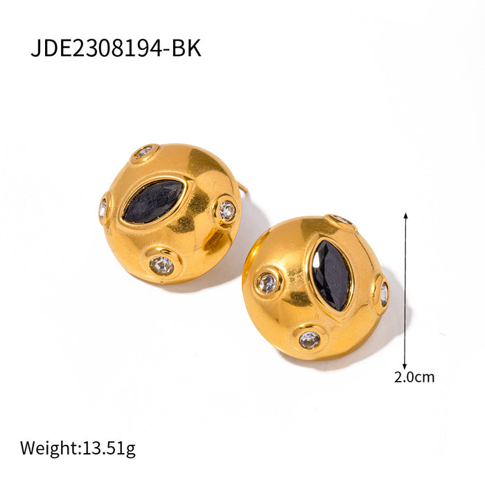 Pendientes de acero inoxidable chapado en oro de 18 quilates con incrustaciones de circonitas cúbicas - Joyas de diseño vintage para mujer