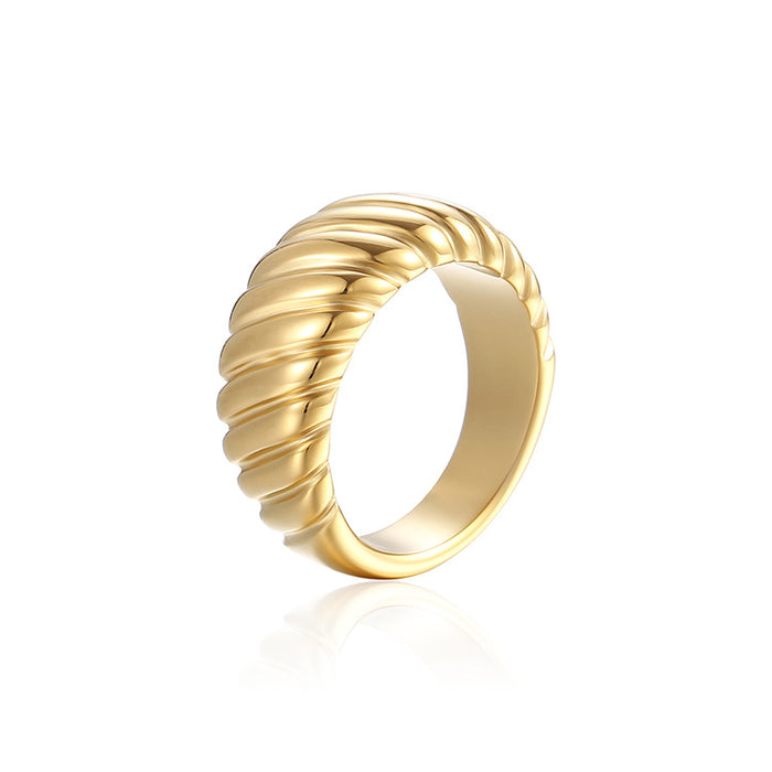 18K gold-plated retro twill ring, light luxury titanium steel wide index finger ring wholesale