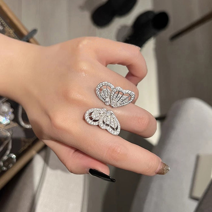 Micro-inlaid zirconium butterfly ring exquisite high-end open adjustable women's ring