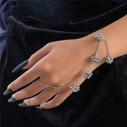 Retro Hip-Hop Hand Chain with Butterfly Flower - Versatile and Trendy Ring Set for Women