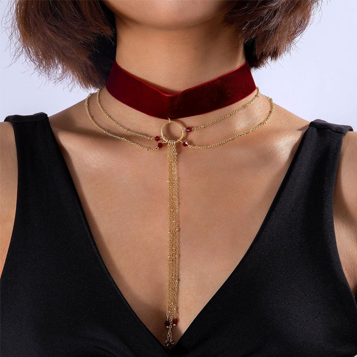 Gothic Cross Pendant Necklace with Velvet Choker Design