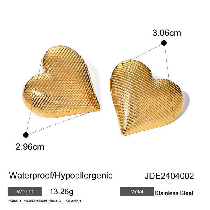 Pendientes de acero inoxidable chapado en oro de 18 quilates con forma de corazón texturizado: joyas elegantes para mujeres