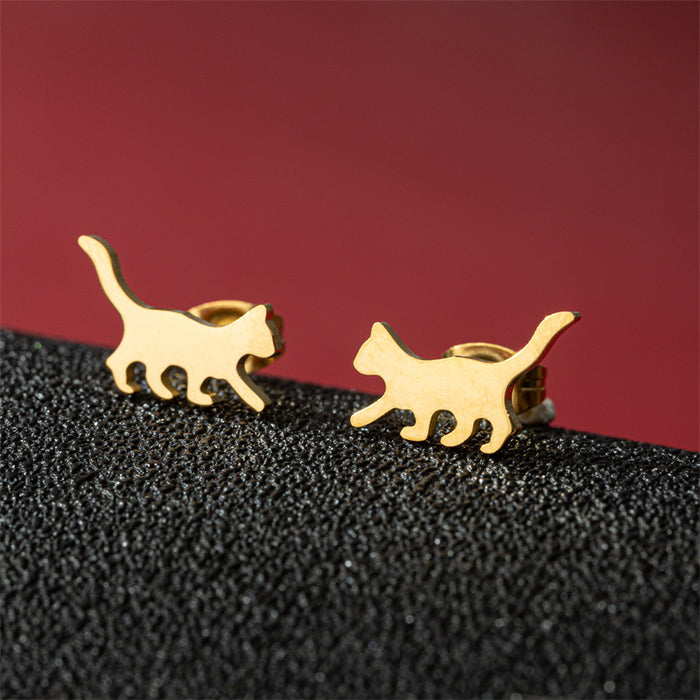 Mini Cat Paw Stainless Steel Stud Earrings - Adorable Pet Jewelry for Animal Lovers