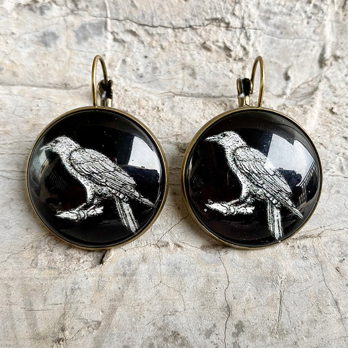 Vintage Glass Skull and Bat Earrings with Halloween Gothic Style