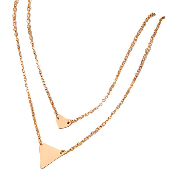 Double Layered Triangle and Heart Pendant Necklace - Chic and Modern Accessory