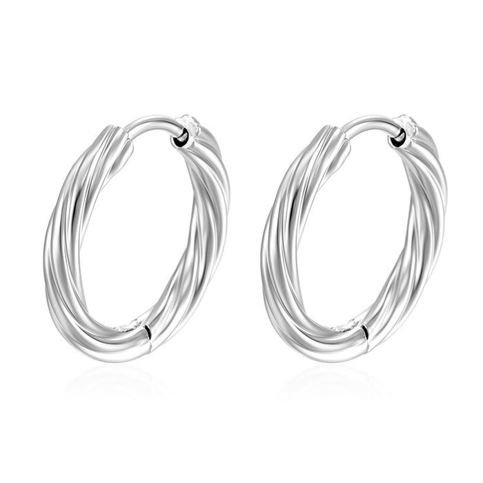 Twisted stainless steel earrings for women, simple 18K gold plated round earrings