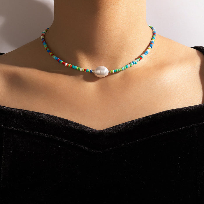 Simple Multi-Color Bead Necklace – Unique Pearl Accent Choker