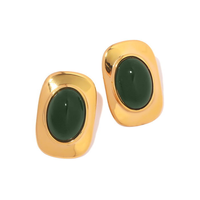 Retro Luxury 18K Gold Oval Earrings - Fashionable Titanium Steel Jewelry