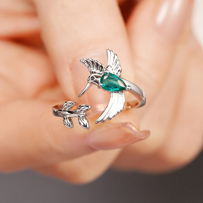 Zircon design ring bird branch open adjustable ring