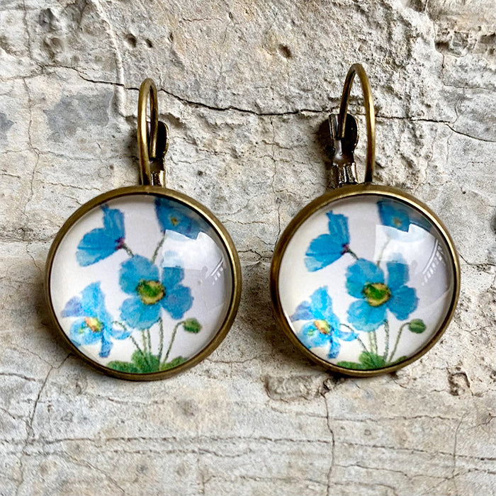Vintage Bronze Floral Earrings with Sunflower and Lavender Designs