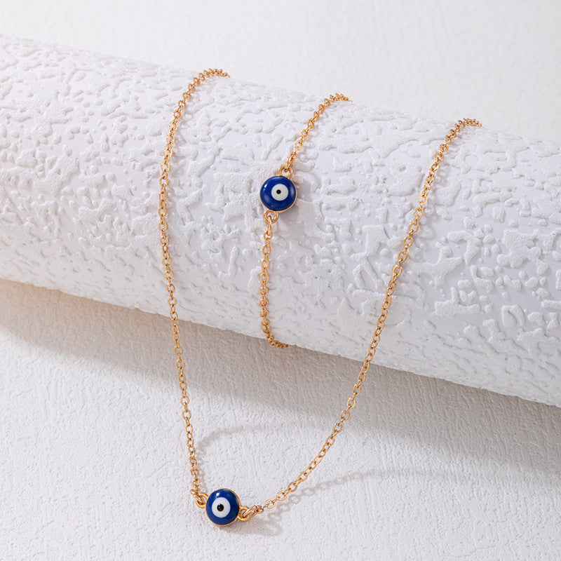 Minimalist Blue Necklace and Bracelet Set - Geometric Round Jewelry Set