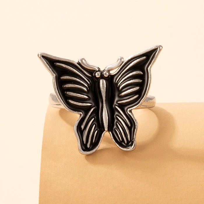 Dark style black oil drop butterfly ring single ring geometric animal design