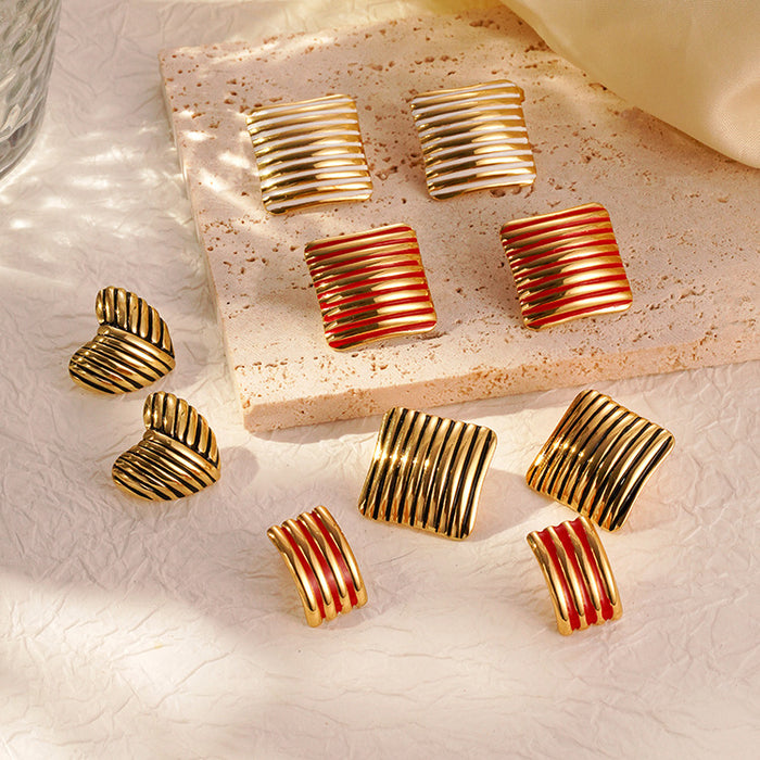 Internet celebrity love earrings, 18K gold square stripe earrings wholesale