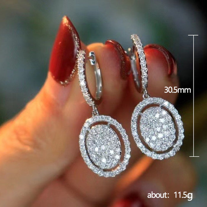 White gold plated oval drop wedding earrings