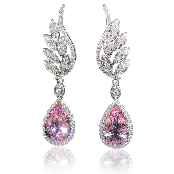 Angel Wing Earrings Pink Diamond Tear Drop Earrings