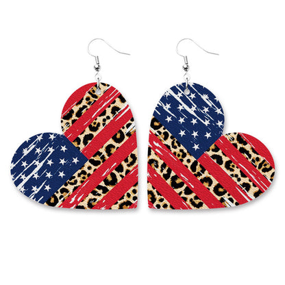 American Flag Sunflower Leather Earrings for Independence Day