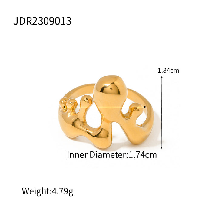 18K Gold Plated Stainless Steel Oval Open Ring - Fashion Jewelry for Women