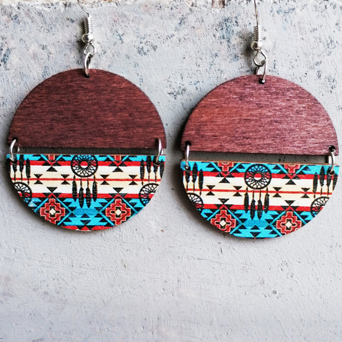 Wooden painted pattern earrings