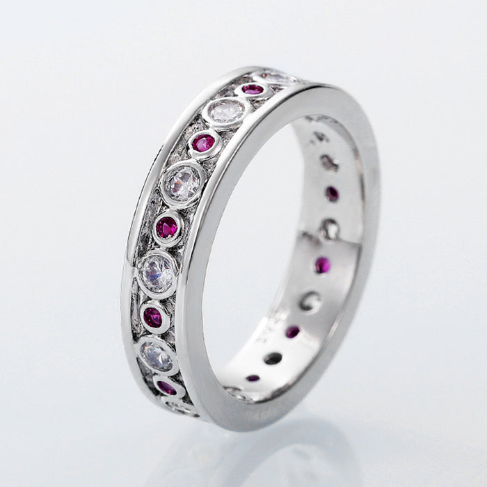 Exquisito anillo de una sola fila de diamantes rosados ​​y blancos con circonitas, regalo de cumpleaños, anillo para el meñique