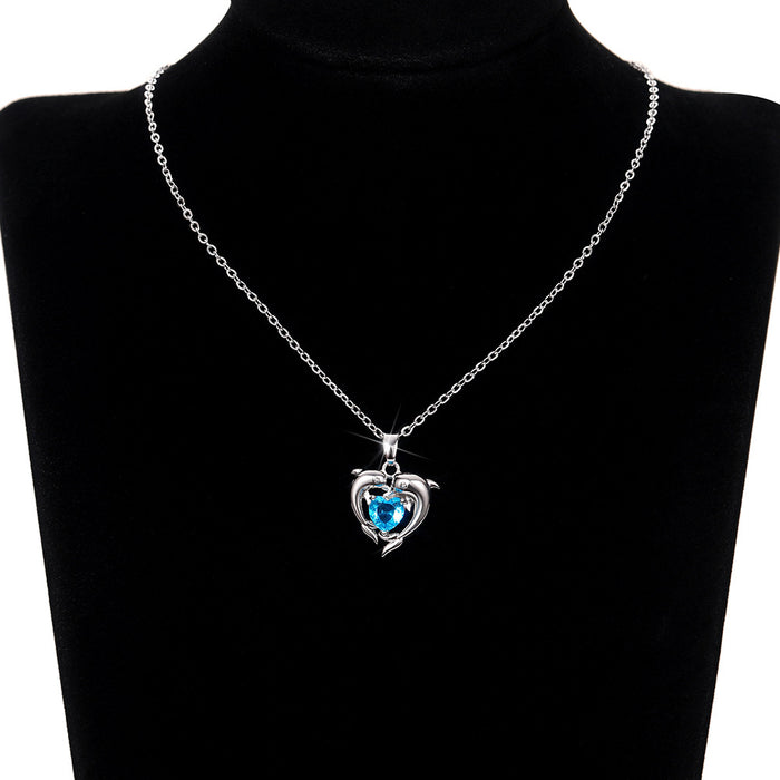 Dolphin Heart Pendant Necklace Luxury Sweater Chain