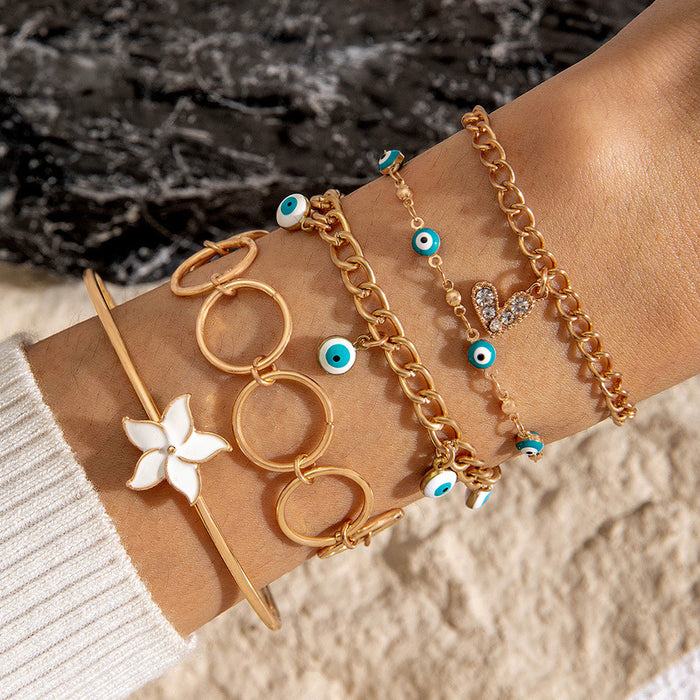 Unique Petal Evil Eye Bracelet Set - Vintage Chic Jewelry Collection