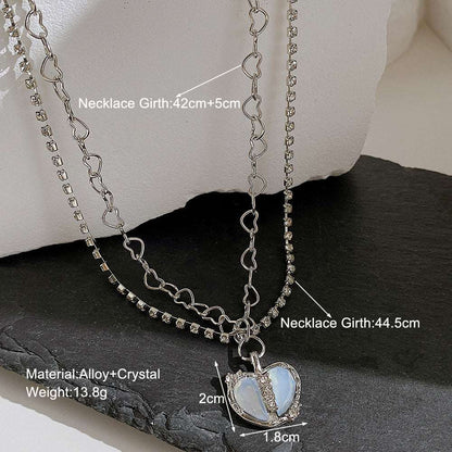 Alloy Heart Silver Micro Set Zircon Necklace