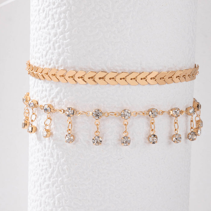 Crystal Tassel Double-Layer Anklet with Geometric Airplane Chain Design