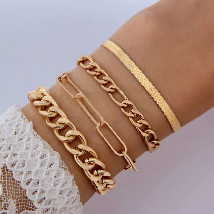 Conjunto de pulseras de cadena trenzada minimalista retro: pulsera de eslabones en forma de U de cuatro piezas