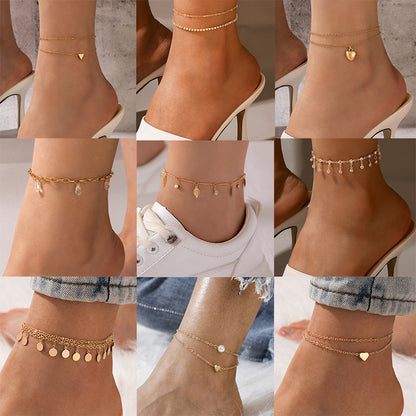 Trendy Chain Anklet Set - Two-Layer Alloy Beach Foot Jewelry