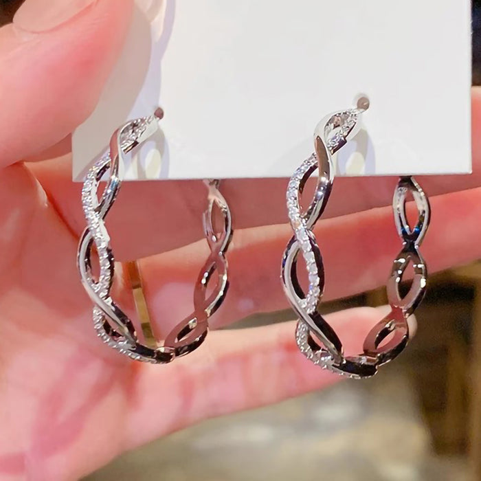 Wave line large hoop earrings, popular inlaid design earrings