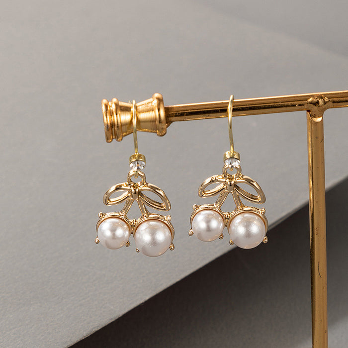 Pearl bow sweet temperament versatile ear hook earrings