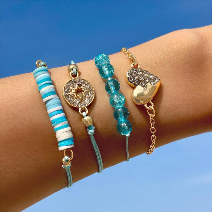 Bohemian Dopamine Colorful String Bracelet Set - Vacation Style Shell Heart Bracelet Four-Piece Set