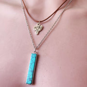 Retro Sunflower Design Double-Layer Necklace with Leather Cord - wallojewerly 