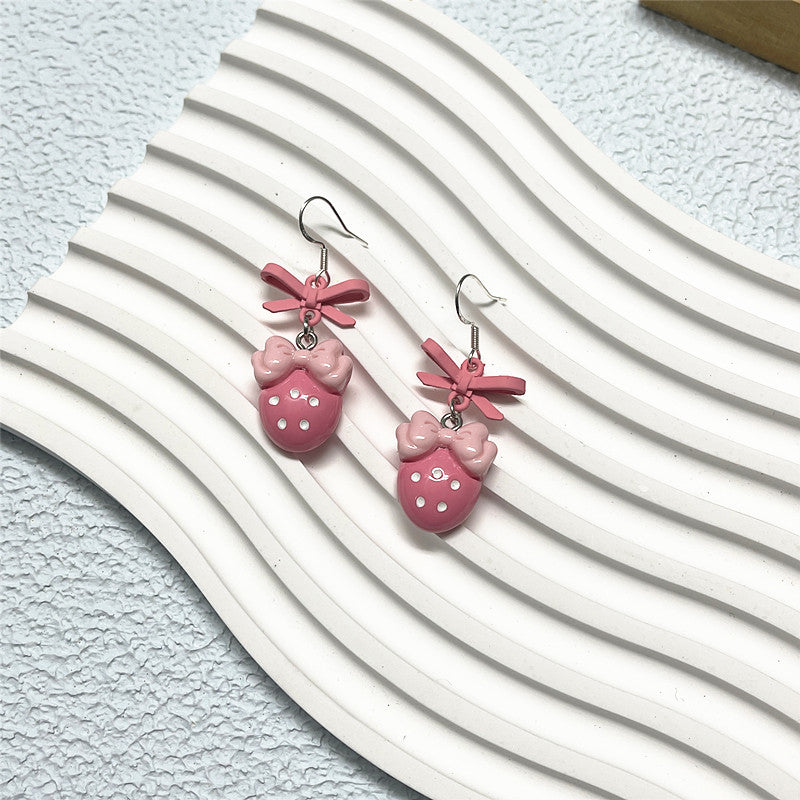 Pendientes de lazo de amor con pintura rosa dulce Pendientes de aguja de plata S925