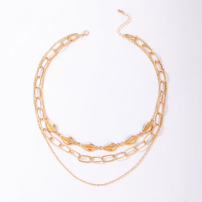 Punk Gold Shell Multi-Layer Necklace Set - Geometric Three Layers