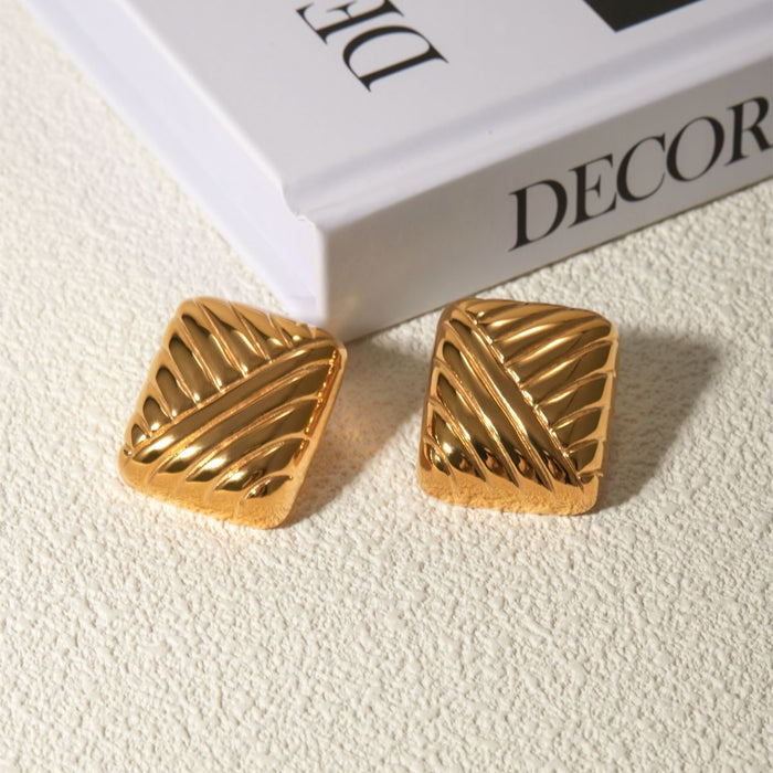 18K Gold Plated Stainless Steel Square Woven Earrings - Trendy Fashion Jewelry for Women