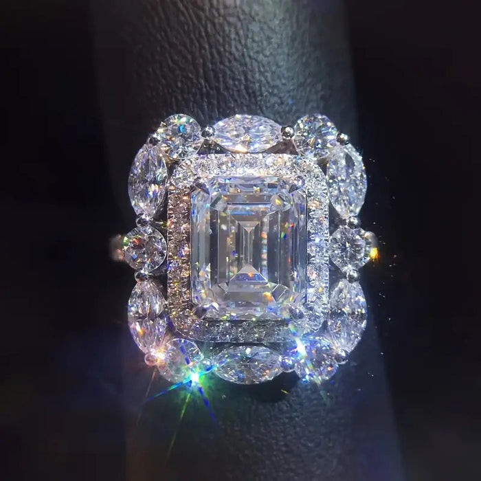 Anillo de flor hueca con diseño dominante, anillo de mujer deslumbrante