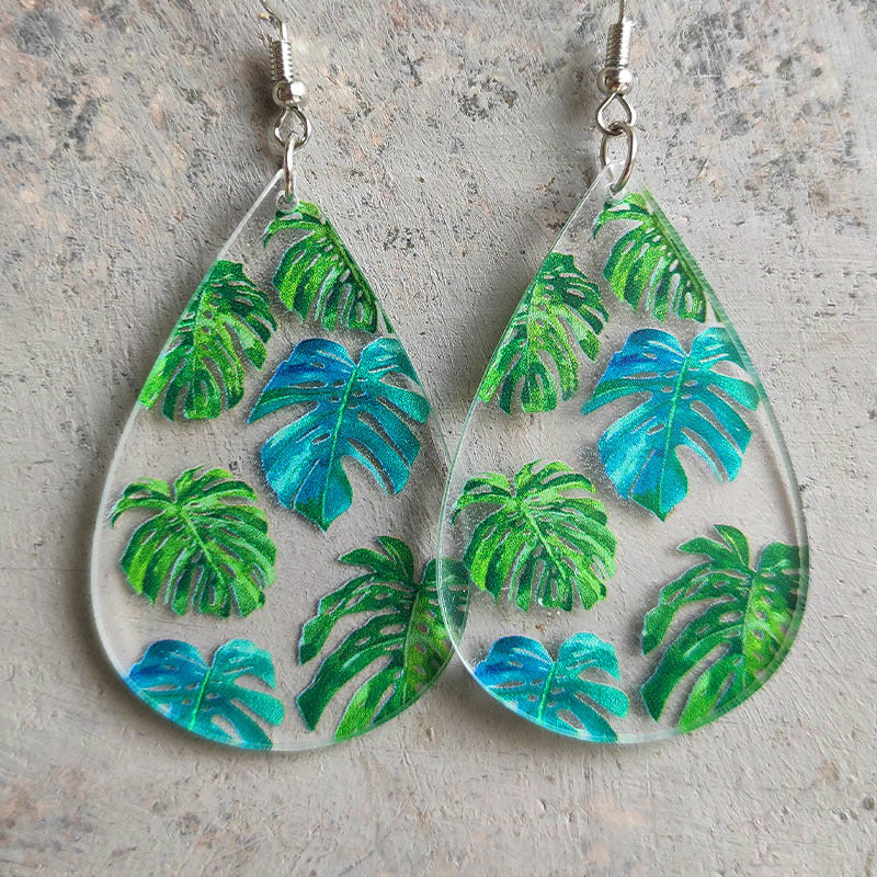 Transparent acrylic broadleaf earrings