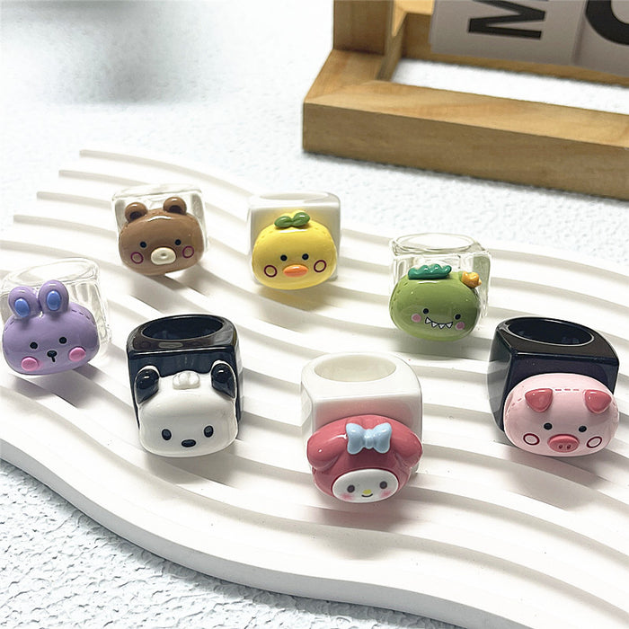 Colorful geometric bear resin closed ring