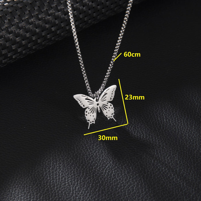 Butterfly pendant necklace, ins style stainless steel simple cold style fashion clavicle chain cross-border wholesale