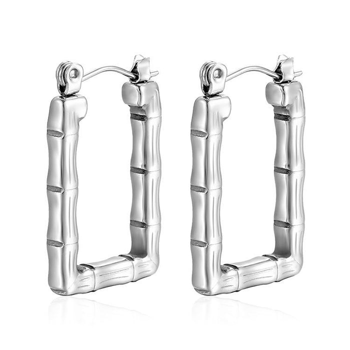 Vintage Bamboo Rectangular Stainless Steel Earrings 18K Women's Earrings