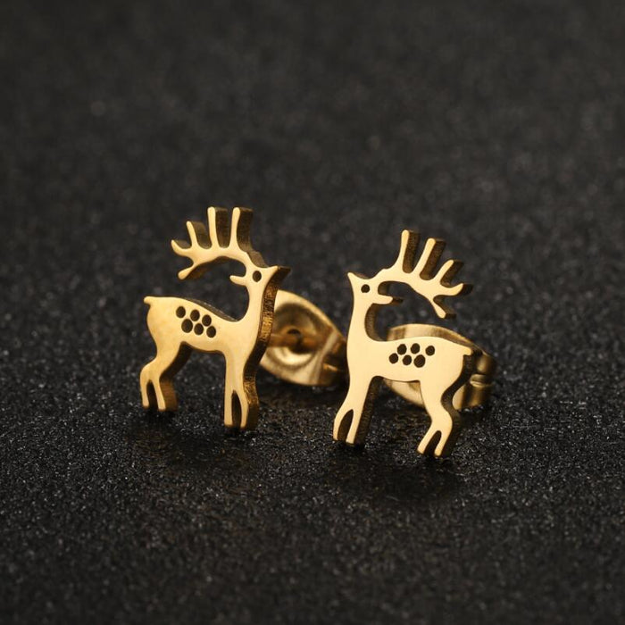 Christmas Reindeer Stainless Steel Stud Earrings - Elegant Mini Animal Jewelry