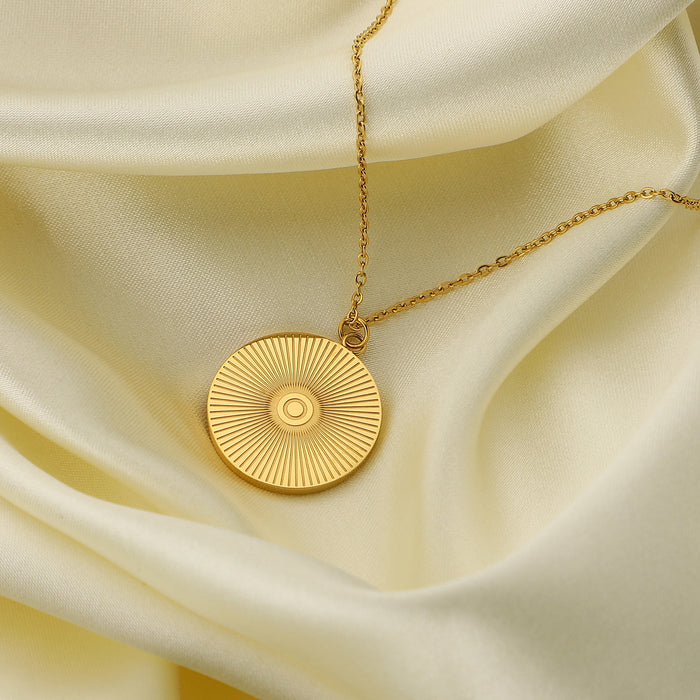 Collar con colgante de ojo malvado bañado en oro de 18 quilates y moneda de acero inoxidable: joyería de moda para mujer