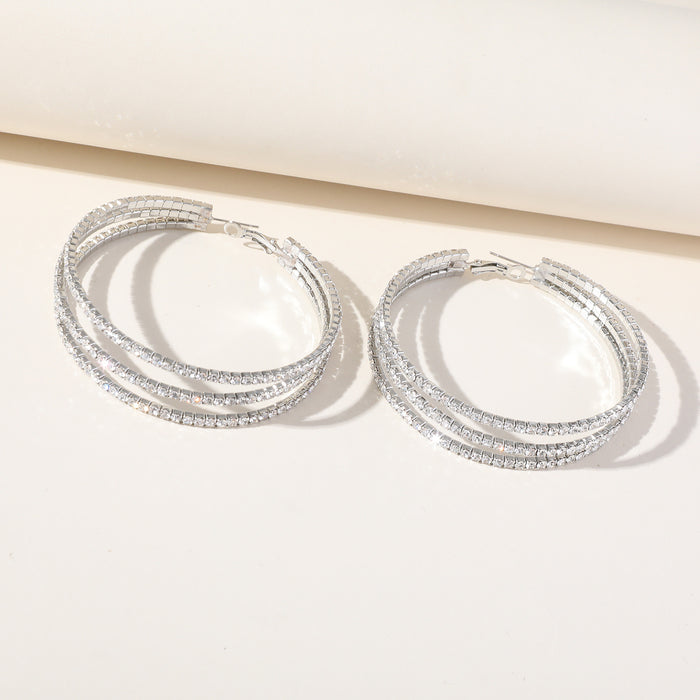 Exaggerated Triple Layer Zircon Hoop Earrings - S925 Silver Statement Earrings for Women