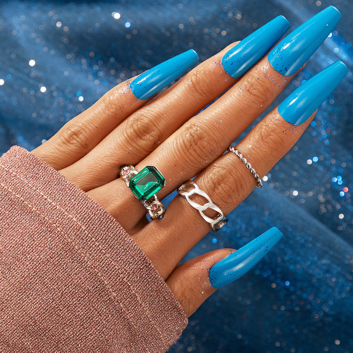 Green zircon vintage fashion ring 3-piece set