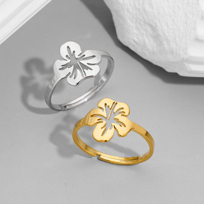 Hollow simulation flower ring, stainless steel open flower ring wholesale