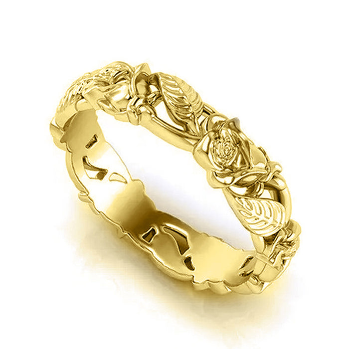 Retro flower and leaf hollow ring European and American engagement jewelry