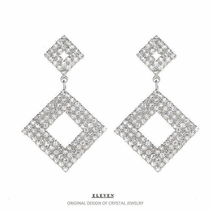 Geometric Drop Earrings - Silver Rhinestone Jewelry for a Trendy Look