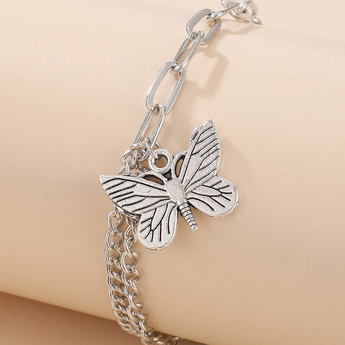 Vintage Butterfly Pendant Single Layer Bracelet with Geometric Charm