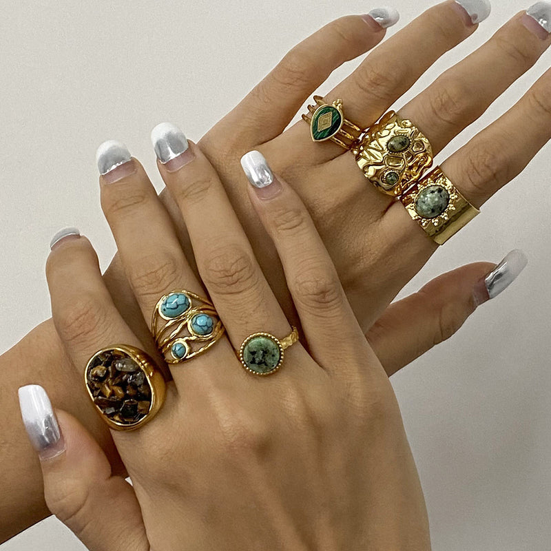 Anillo abierto de acero inoxidable con turquesa